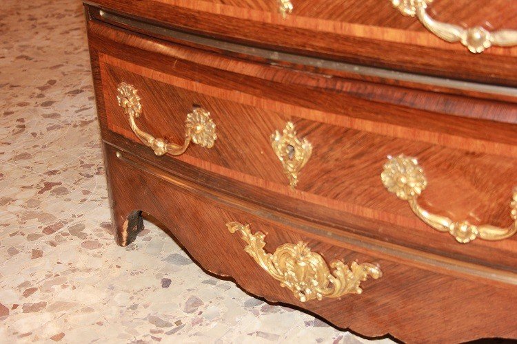 Small French Dresser From The Mid-1800s, Regency Style, In Rosewood. It Features A Top In Red -photo-2