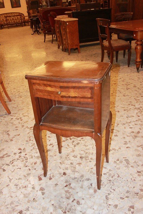 Pair Of French Masculine-feminine Bedside Tables From The Late 1800s, Transition Style, In Bois-photo-2