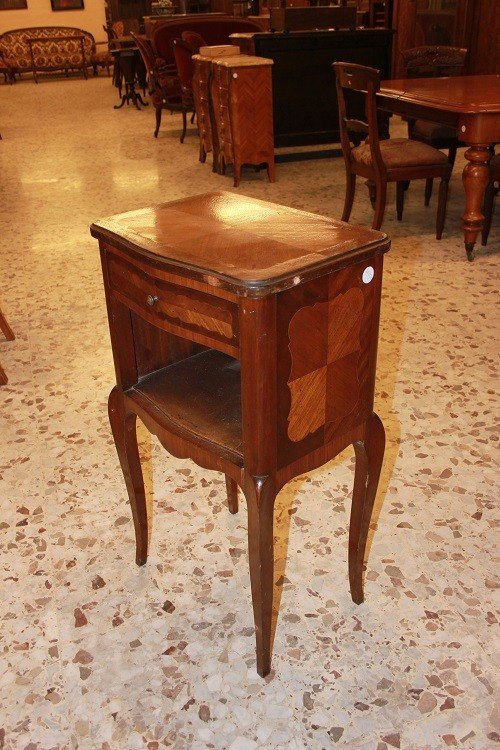 Pair Of French Masculine-feminine Bedside Tables From The Late 1800s, Transition Style, In Bois-photo-3
