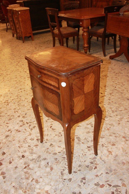 Pair Of French Masculine-feminine Bedside Tables From The Late 1800s, Transition Style, In Bois-photo-3