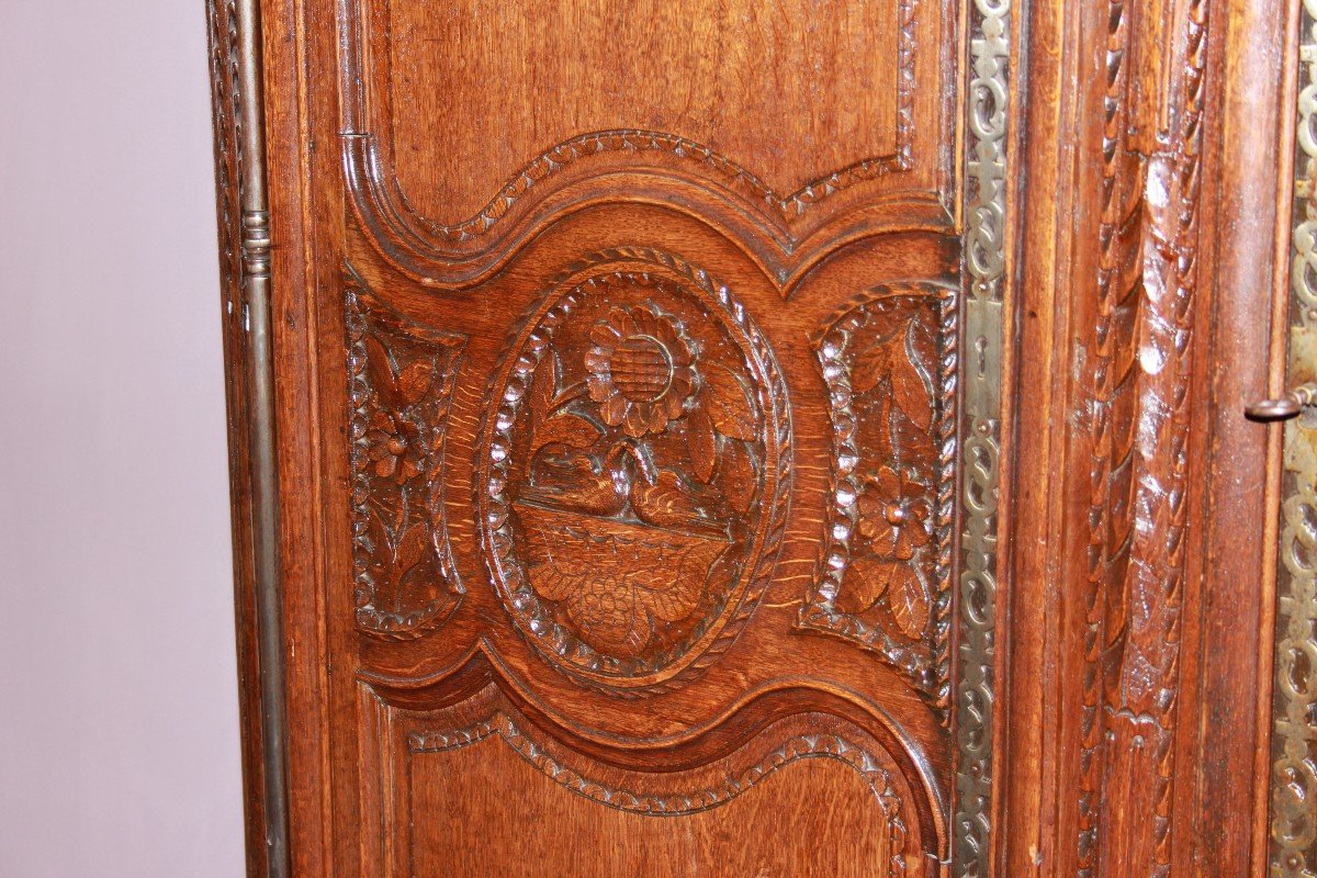 Armoire Française Du XVIIIe Siècle De Normandie, Pour Mariage En Bois De Chêne Sculpté-photo-3