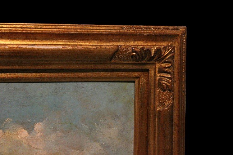 Italian Oil On Board From The 20th Century Depicting A Mountain Landscape, Signed -photo-2