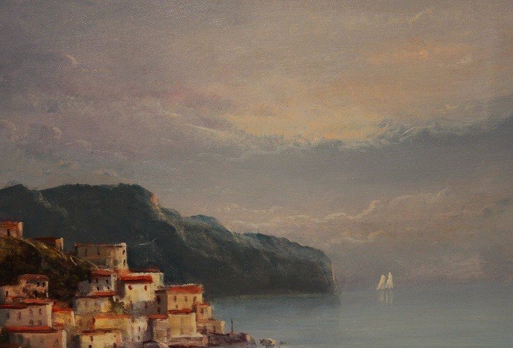 Italian Oil On Canvas From The Mid-20th Century Depicting The Amalfi Coast. Coastal Landscape -photo-1