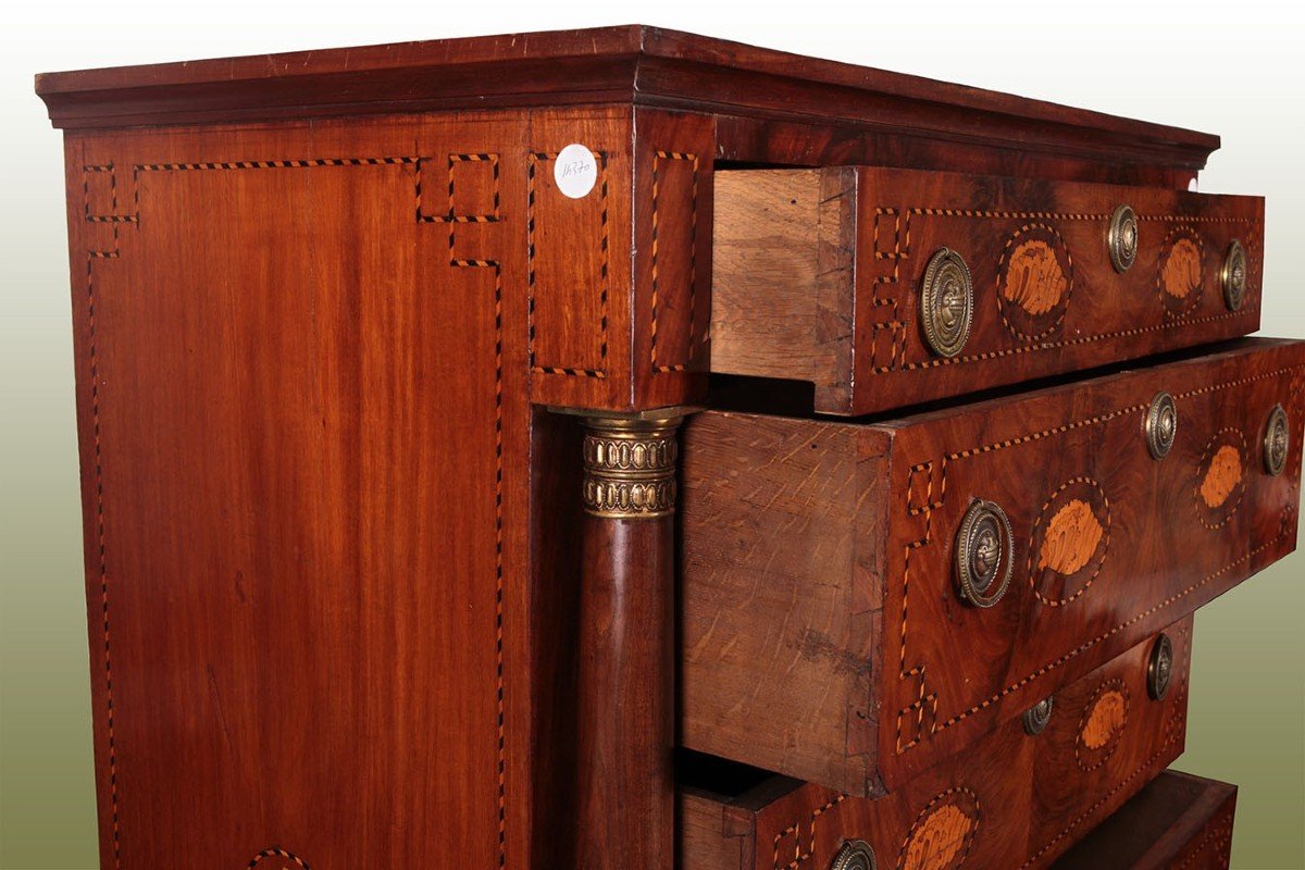 Empire Chest Of Drawers With Six Drawers, In Mahogany Feather With Dutch Inlays -photo-3