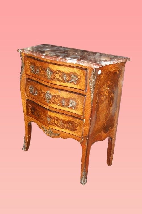 Small French Dresser From The Second Half Of The 1800s, Louis XV Style, In Rosewood And Violet -photo-2