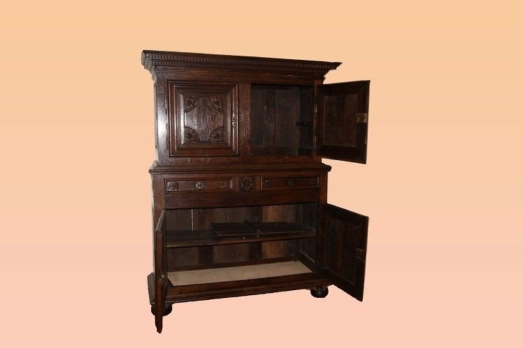 Antique French Louis XIV Style Double Body Sideboard From The Early 1700s In Chestnut Wood-photo-4