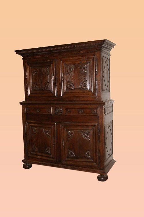 Antique French Louis XIV Style Double Body Sideboard From The Early 1700s In Chestnut Wood