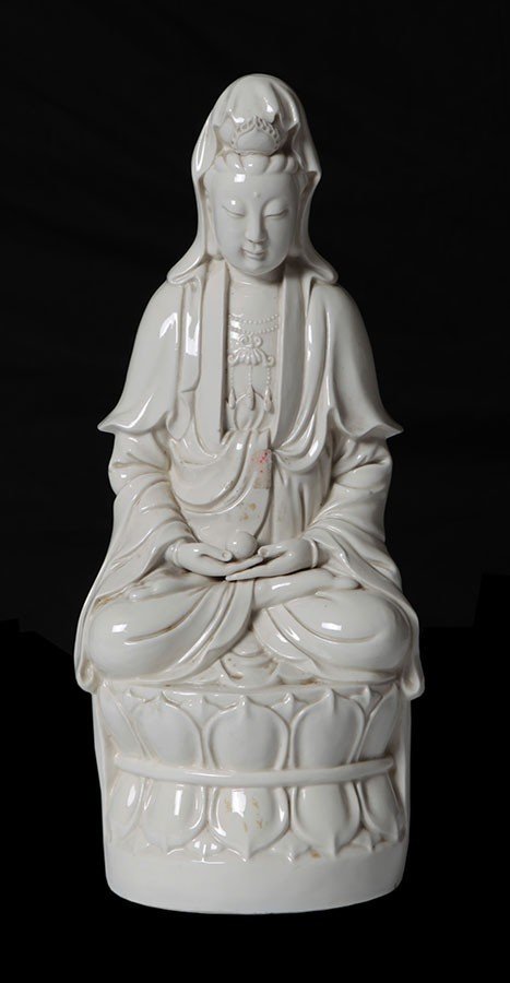 Chinese White Porcelain Sculpture From The Late 1800s Depicting Buddha