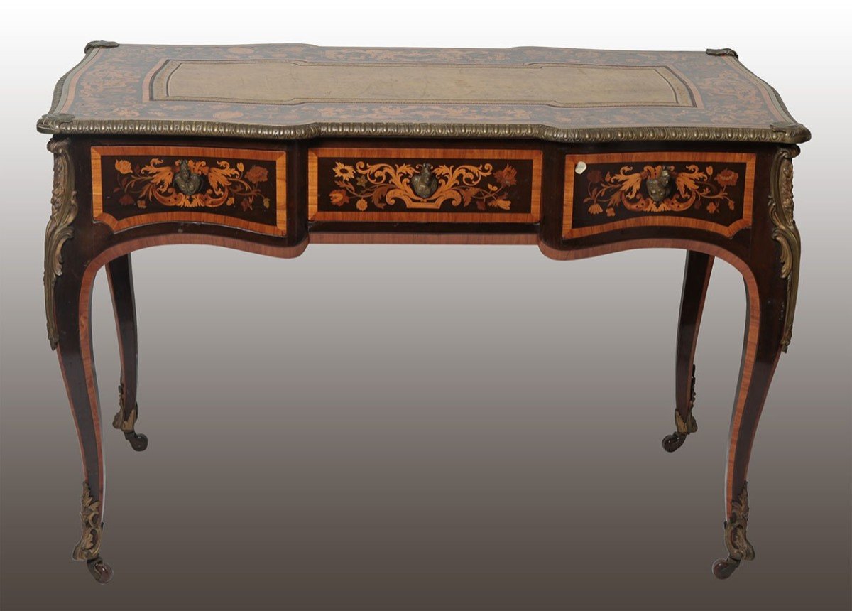 Superbe Bureau De Style Louis XV Français Du 19e Siècle Bureau en ébène Richement Marqueté