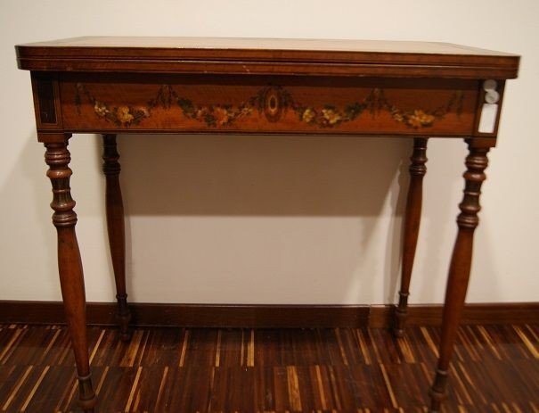 English Games Table From The First Half Of The 1800s, Sheraton Style, In Satinwood With Paintin-photo-4