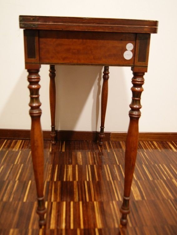 English Games Table From The First Half Of The 1800s, Sheraton Style, In Satinwood With Paintin-photo-1