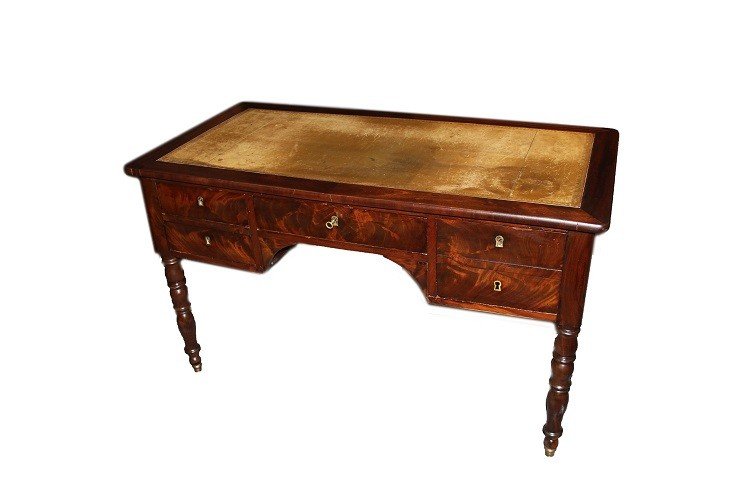 French Desk From The Mid-1800s, Louis Philippe Style, In Mahogany Wood And Mahogany Feather-photo-2