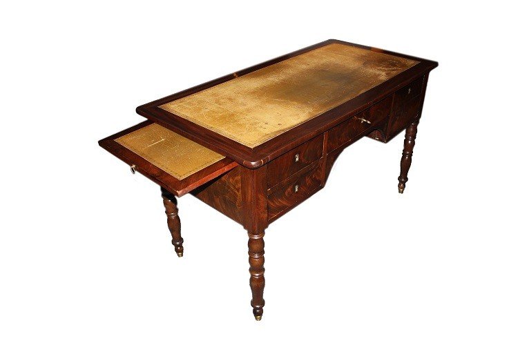 French Desk From The Mid-1800s, Louis Philippe Style, In Mahogany Wood And Mahogany Feather-photo-3