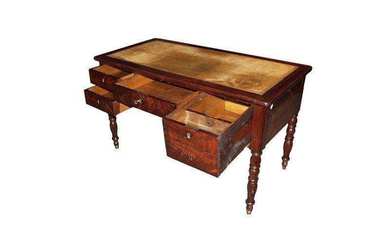 French Desk From The Mid-1800s, Louis Philippe Style, In Mahogany Wood And Mahogany Feather-photo-1