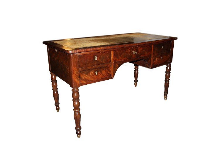 French Desk From The Mid-1800s, Louis Philippe Style, In Mahogany Wood And Mahogany Feather