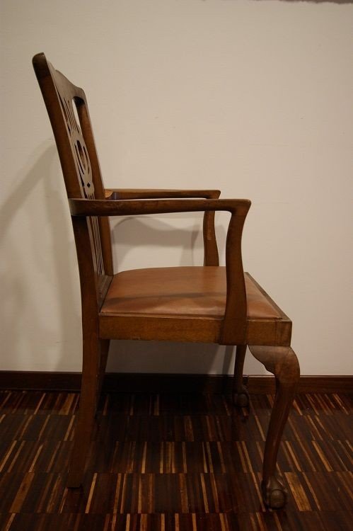 Groupe De 2 Chaises fauteuils De Maître Style Chippendale Du Début Des Années 1900-photo-4