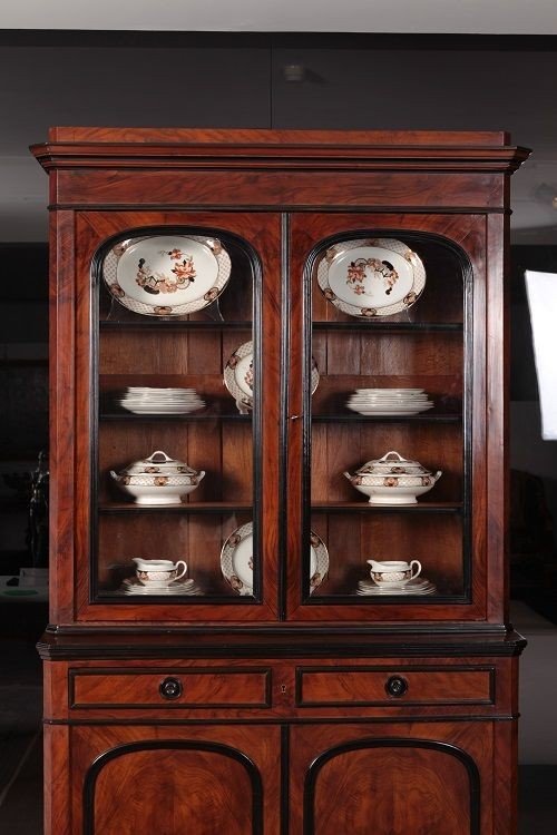 Large Double-bodied Walnut And Burl Walnut Display Cabinet, French, From 1800-photo-2