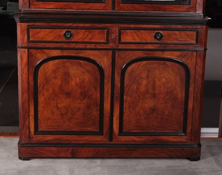 Large Double-bodied Walnut And Burl Walnut Display Cabinet, French, From 1800-photo-3