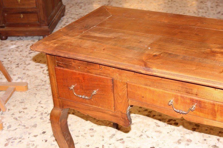 Bureau Provençal En Bois De Noyer Du XIXe Siècle Avec 3 Tiroirs-photo-2