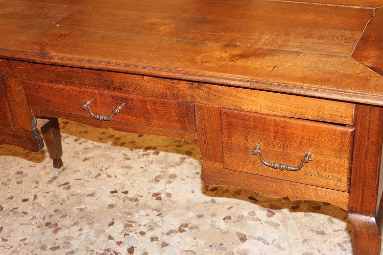French Provençal Secretary Desk From The Late 1800s, In Walnut Wood. It Features Three Drawers -photo-3