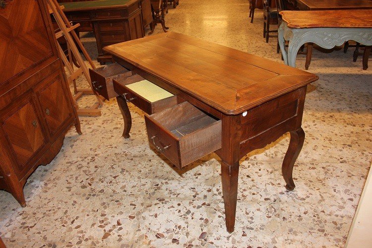 French Provençal Secretary Desk From The Late 1800s, In Walnut Wood. It Features Three Drawers -photo-1