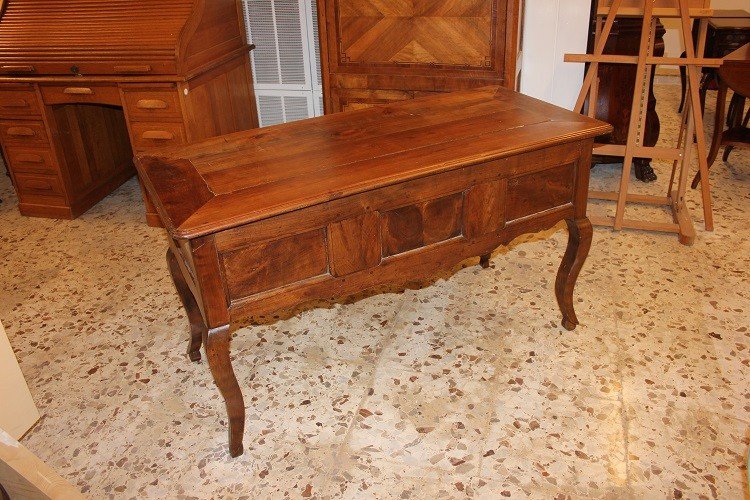 French Provençal Secretary Desk From The Late 1800s, In Walnut Wood. It Features Three Drawers -photo-3