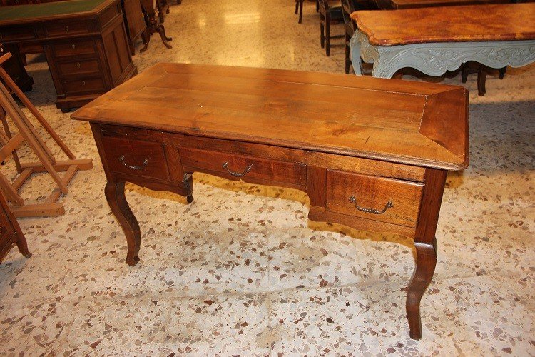 French Provençal Secretary Desk From The Late 1800s, In Walnut Wood. It Features Three Drawers 
