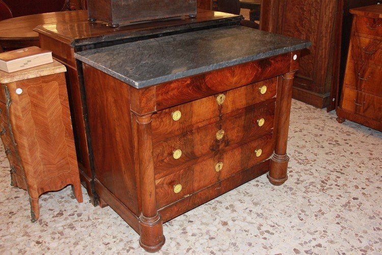 Petit commode Français De Style Empire En Bois d'Acajou Avec Un Plateau En Marbre -photo-2