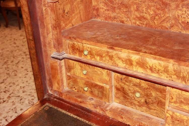 Secrétaire Style Empire En Acajou Et Placage d'Orme Du XIXe Siècle Avec Un Plateau En Marbre -photo-4