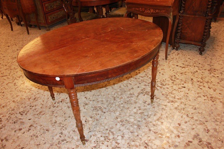 Oval Extendable French Table From The Mid-1800s, Louis-philippe Style, In Mahogany Wood-photo-2