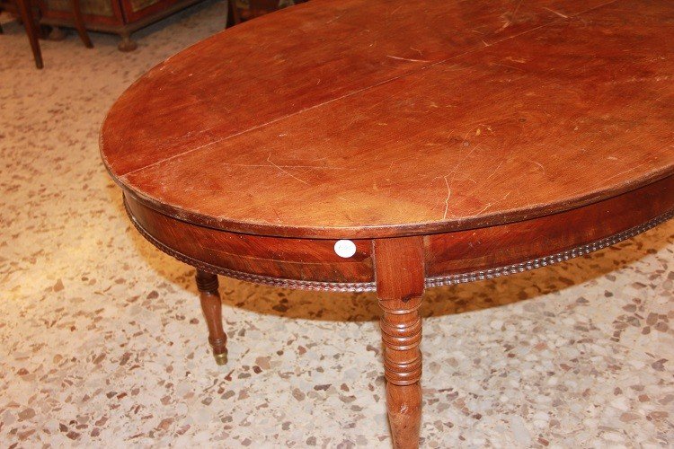 Oval Extendable French Table From The Mid-1800s, Louis-philippe Style, In Mahogany Wood-photo-3