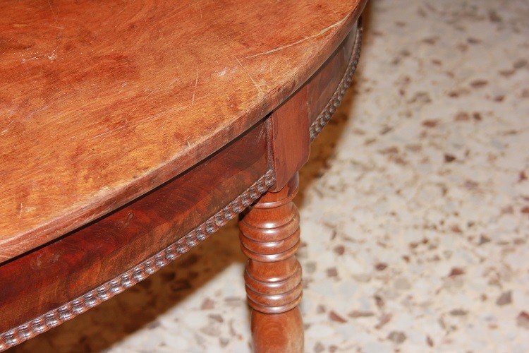 Oval Extendable French Table From The Mid-1800s, Louis-philippe Style, In Mahogany Wood-photo-4