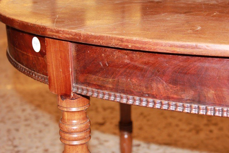 Oval Extendable French Table From The Mid-1800s, Louis-philippe Style, In Mahogany Wood-photo-1