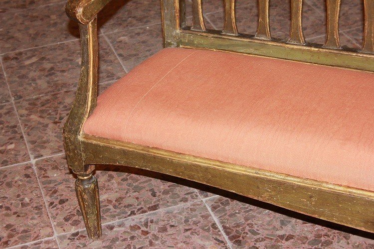 Canapé Italien De La Fin Du XVIIIe Siècle, De Style Louis XVI, En Bois Doré-photo-4