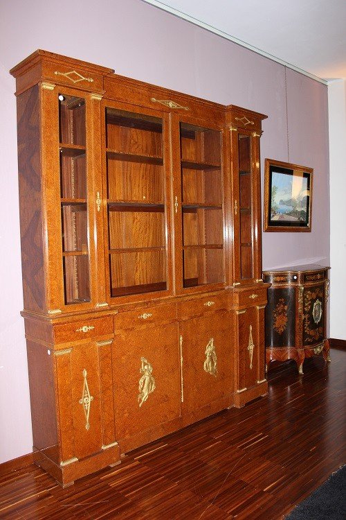 Large French Bookcase From The Second Half Of The 19th Century, Empire Style, In Maple Wood -photo-5