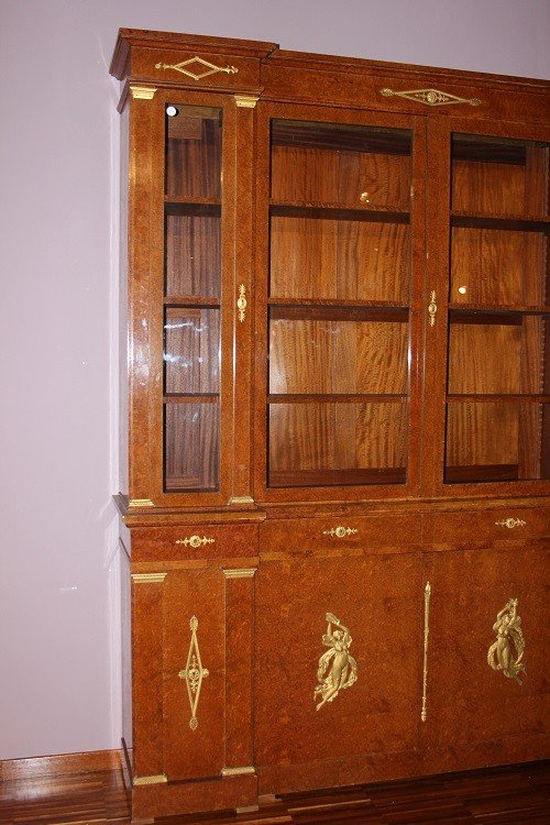 Large French Bookcase From The Second Half Of The 19th Century, Empire Style, In Maple Wood -photo-6