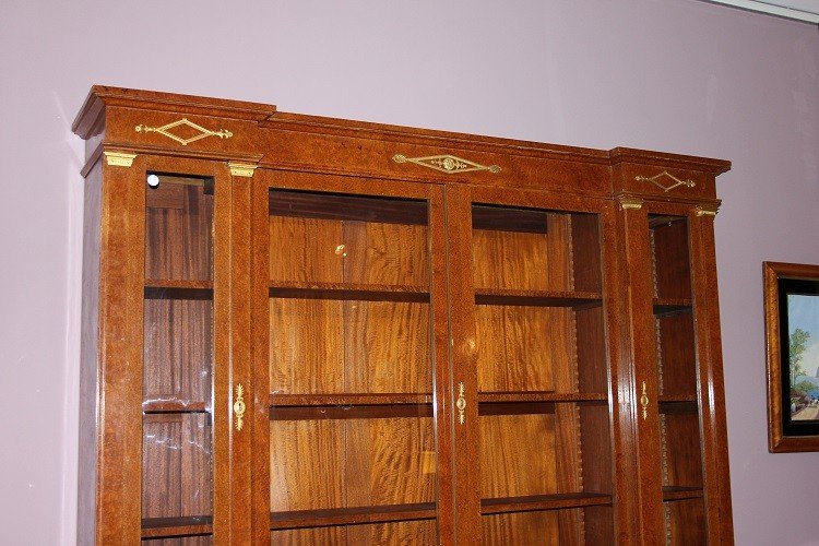 Large French Bookcase From The Second Half Of The 19th Century, Empire Style, In Maple Wood -photo-7