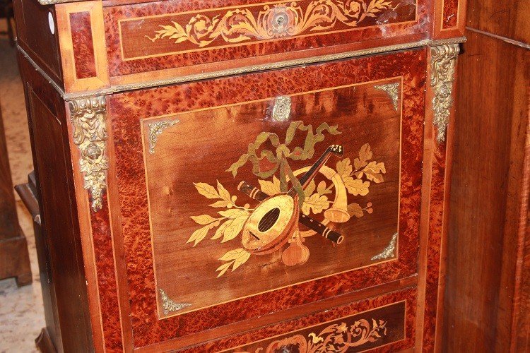 Petit Secrétaire Français De Style Louis XVI Avec Marbre Bronze Et Des Motifs d'Incrustation-photo-3