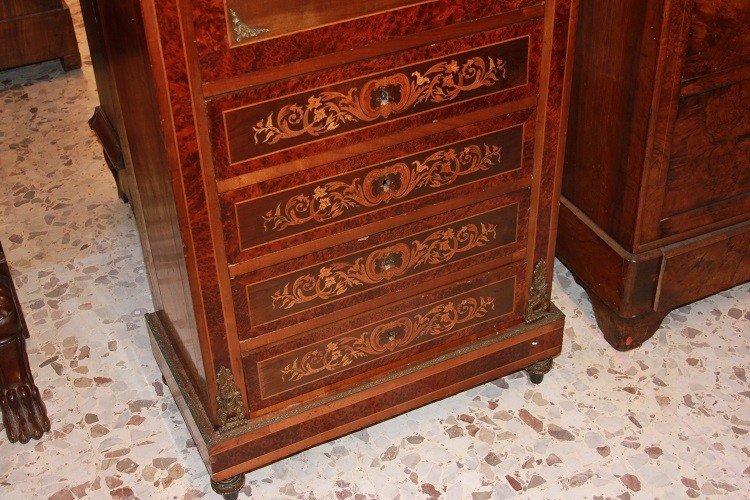 Petit Secrétaire Français De Style Louis XVI Avec Marbre Bronze Et Des Motifs d'Incrustation-photo-4
