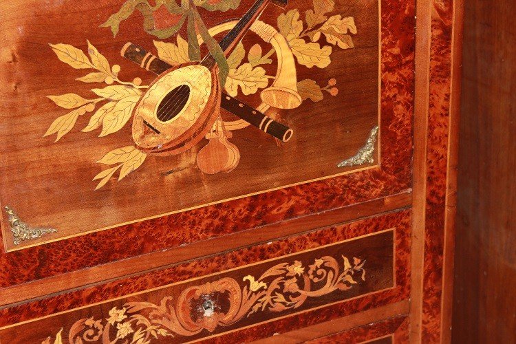 Petit Secrétaire Français De Style Louis XVI Avec Marbre Bronze Et Des Motifs d'Incrustation-photo-1