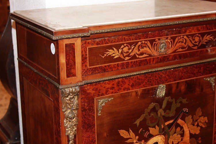 Petit Secrétaire Français De Style Louis XVI Avec Marbre Bronze Et Des Motifs d'Incrustation-photo-2