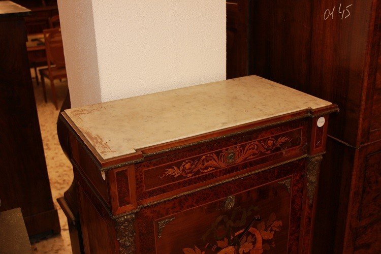 Petit Secrétaire Français De Style Louis XVI Avec Marbre Bronze Et Des Motifs d'Incrustation-photo-3