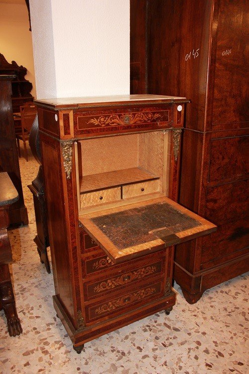 Petit Secrétaire Français De Style Louis XVI Avec Marbre Bronze Et Des Motifs d'Incrustation-photo-4