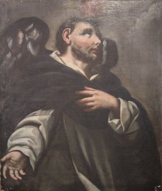 Huile Sur Toile Italienne De 1600 Représentant San Vincenzo  Et La Flamme Du Saint Esprit-photo-2