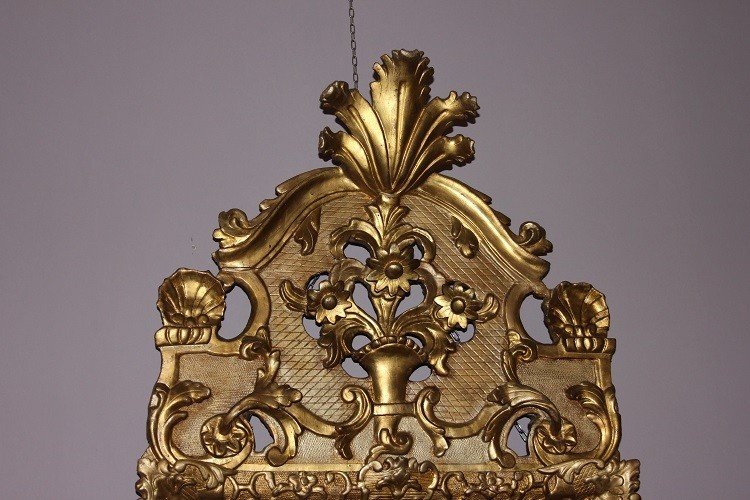 Miroir Français De La Seconde Moitié Du XVIIIe Siècle En Bois Doré à La Feuille d'Or-photo-2