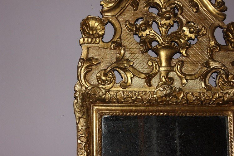 Miroir Français De La Seconde Moitié Du XVIIIe Siècle En Bois Doré à La Feuille d'Or-photo-4
