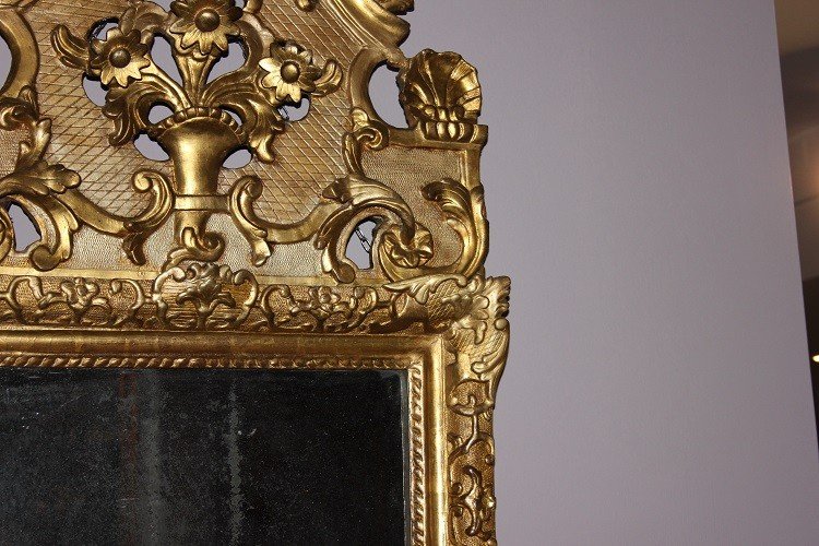 Miroir Français De La Seconde Moitié Du XVIIIe Siècle En Bois Doré à La Feuille d'Or-photo-1