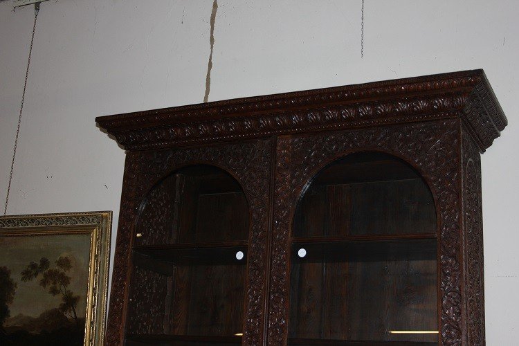Large Indian Bookcase From The Second Half Of The 19th Century, Made Of Exotic Wood-photo-2