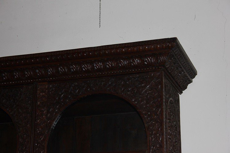 Large Indian Bookcase From The Second Half Of The 19th Century, Made Of Exotic Wood-photo-3