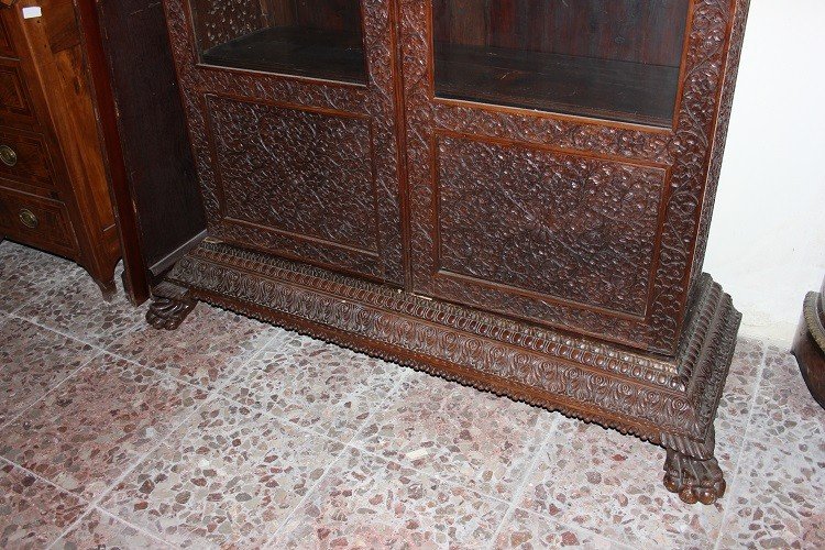 Large Indian Bookcase From The Second Half Of The 19th Century, Made Of Exotic Wood-photo-3